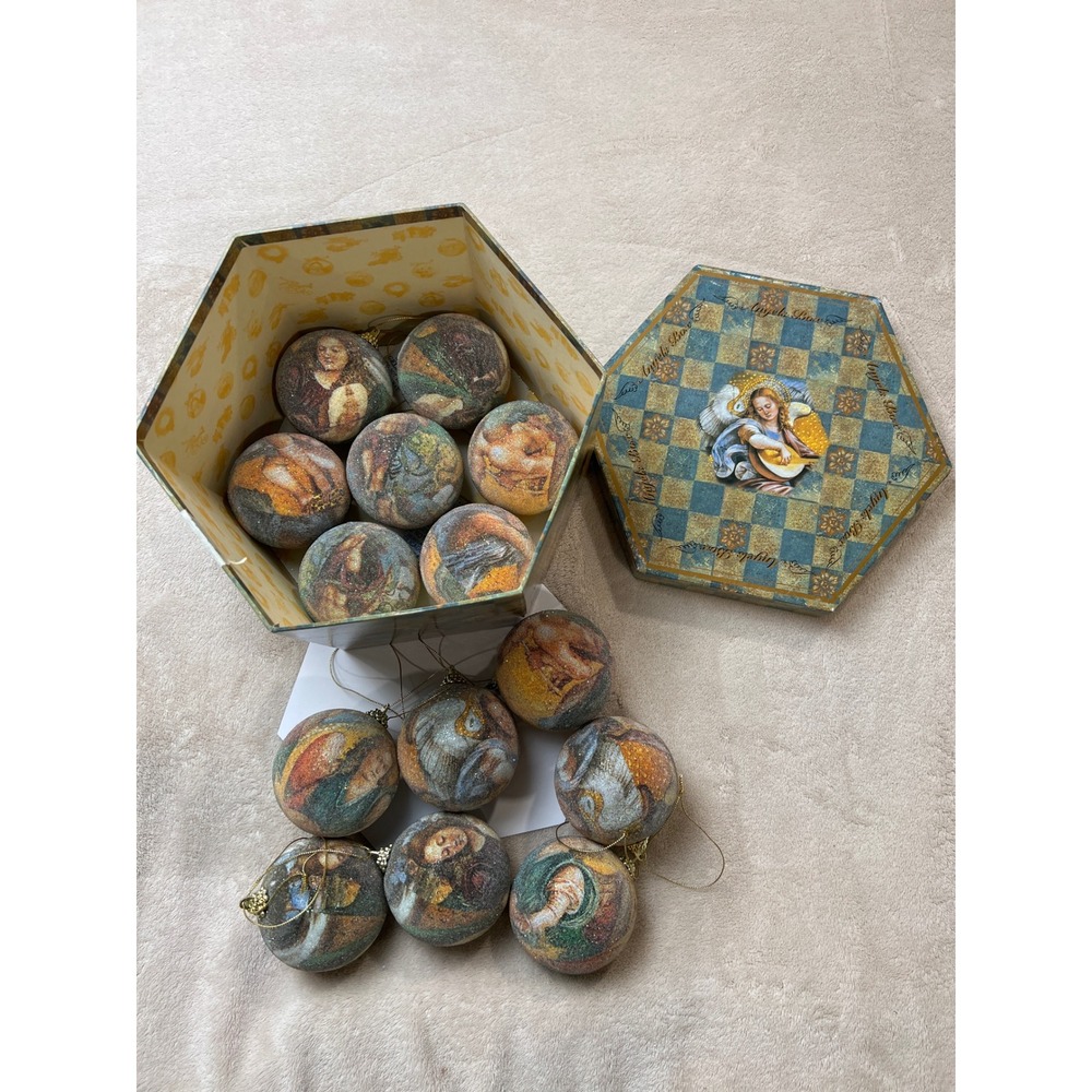 14 Christmas Renaissance Angel Ball Ornaments in Coyne's Angels Box Glitter